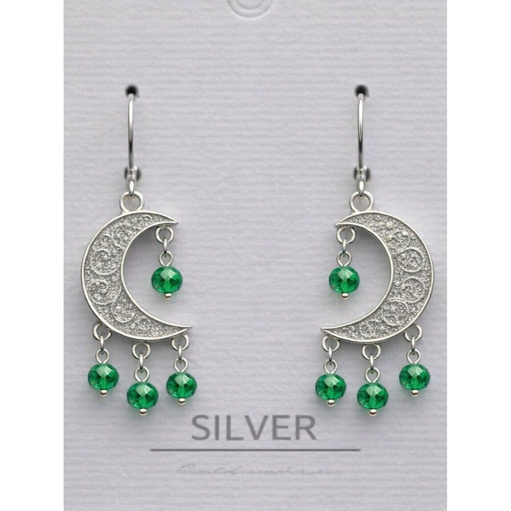 Sterling Silver genuine Emerald beads Filigree Dangle Earring